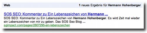 Google Alert zum Blog-Kommentar vom Hermann Hohenberger